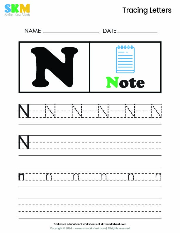 Tracing worksheet Letter N