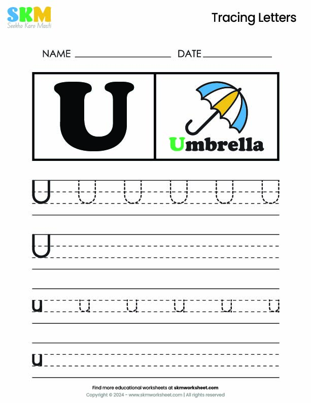 Tracing worksheet Letter U